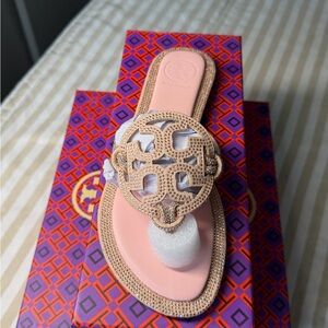 Tory Burch Blush Pink Miller Studded Logo Thong Sandal